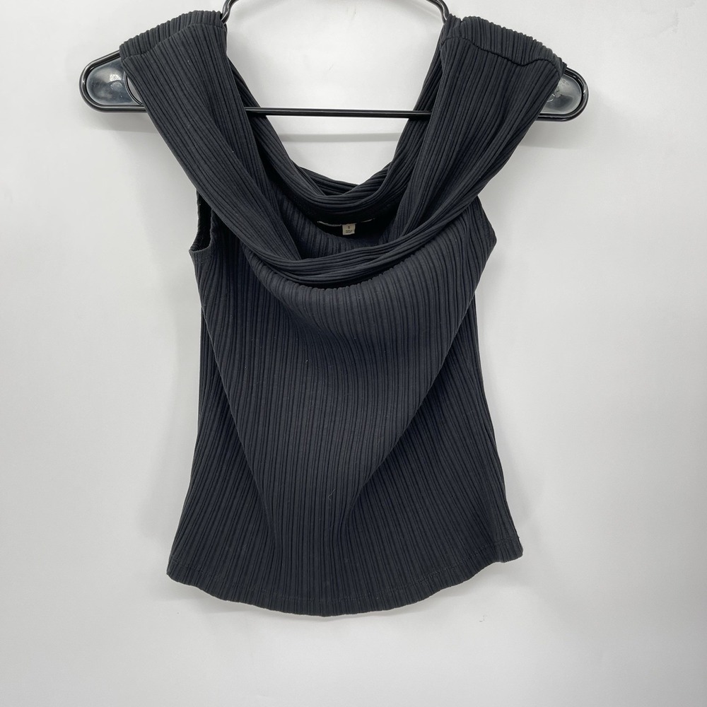 Madewell Small Ribbed Off-The-Shoulder Tank Top Womens Black Cowl Neck